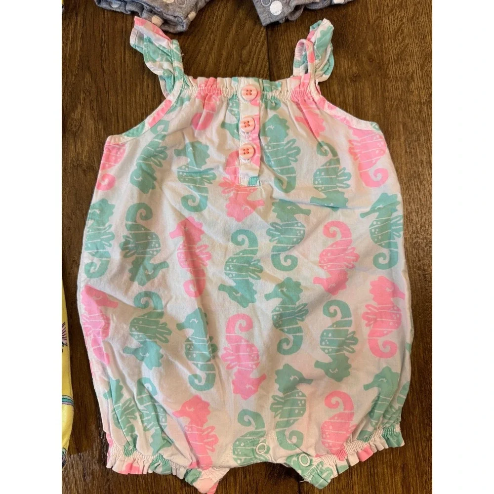 Baby Girl Summer 0/3 Months 1 Piece Outfits Lot Bundle Rompers Carter's Seahorse